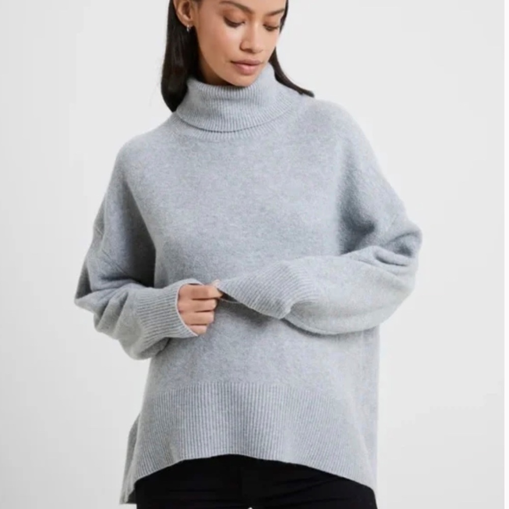 French Connection Vhari Oversized Turtleneck Sweater Gray M NWT